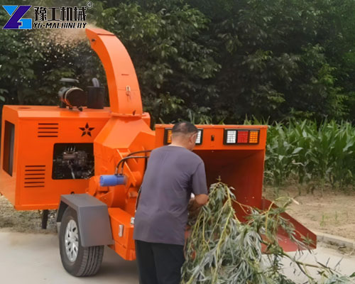 application of towable wood chipper