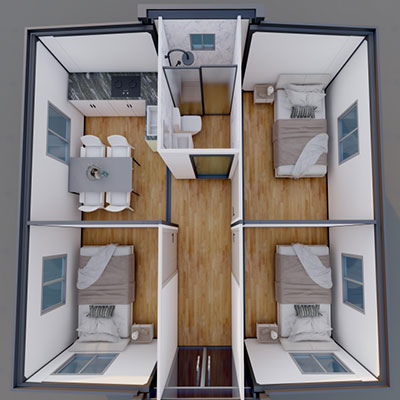 pre built shipping container house's internal layout
